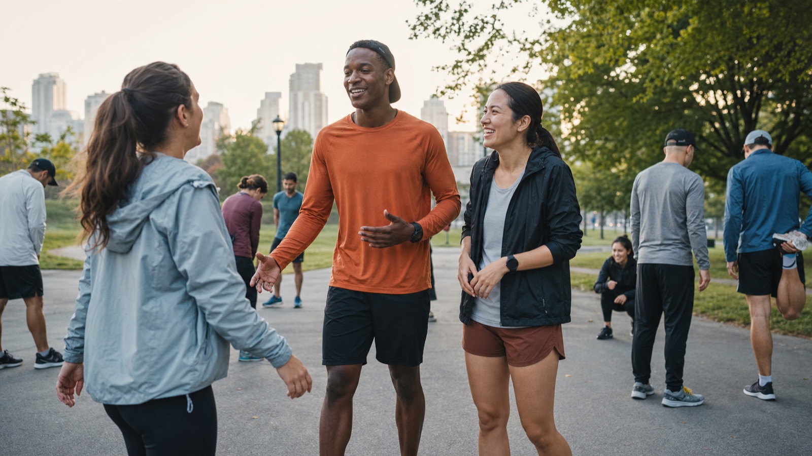 A newcomer being welcomed by two regulars at a neighborhood run club